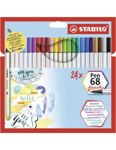 ESTUCHE CARTON 24 UNIDADES ROTULADOR PEN 68 BRUSH COLORES SURTIDOS STABILO 568/24-211