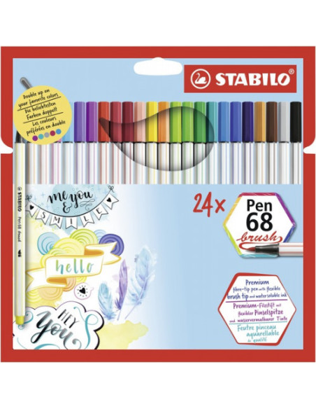ESTUCHE CARTON 24 UNIDADES ROTULADOR PEN 68 BRUSH COLORES SURTIDOS STABILO 568/24-211