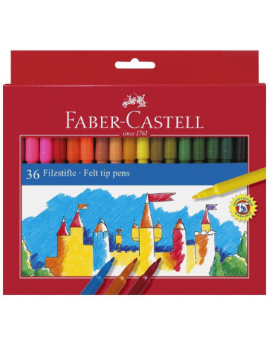 ESTUCHE CARTÓN 36 ROTULADORES ESCOLARES FABER CASTELL 554203