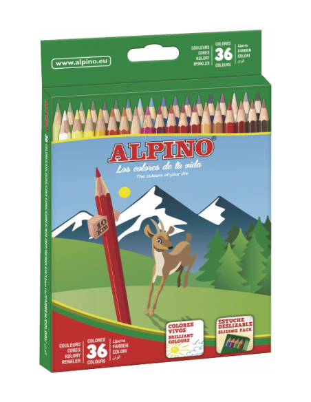 ESTUCHE CARTON 36 UNIDADES LAPICES HEXAGONALES ALTA CALIDAD 3MM. COLORES SURTIDOS ALPINO AL010600