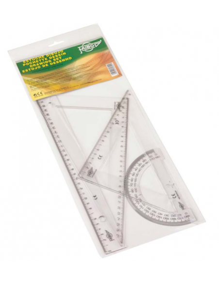 ESTUCHE CON REGLA / ESCUADRA / CARTABON Y SEMICIRCULO 30 CM. PLASTICO FAIBO 806