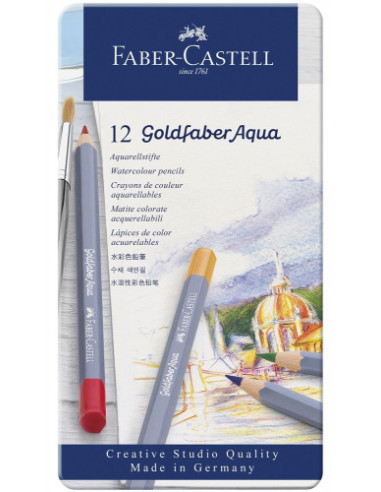 ESTUCHE DE METAL CON 12 LÁPICES DE COLORES ACUARELABLES GOLDFABER. FABER CASTELL 114612