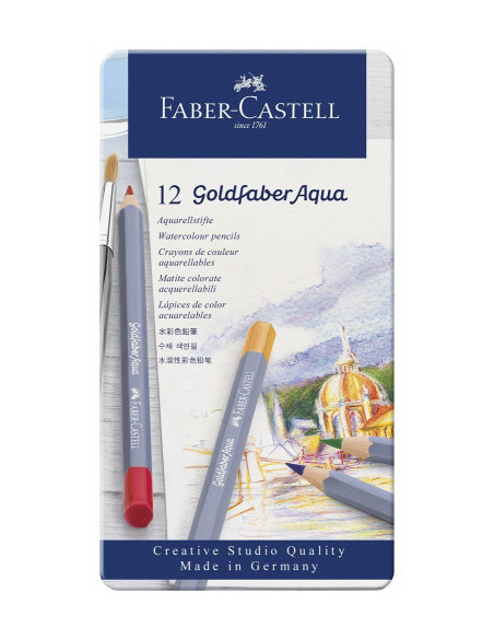 ESTUCHE DE METAL CON 12 LÁPICES DE COLORES ACUARELABLES GOLDFABER. FABER CASTELL 114612