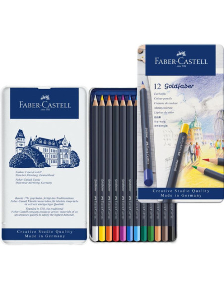 ESTUCHE DE METAL CON 12 LÁPICES DE COLORES GOLDFABER. FABER CASTELL 114712