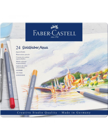 ESTUCHE DE METAL CON 24 LÁPICES DE COLORES ACUARELABLES GOLDFABER. FABER CASTELL 114624