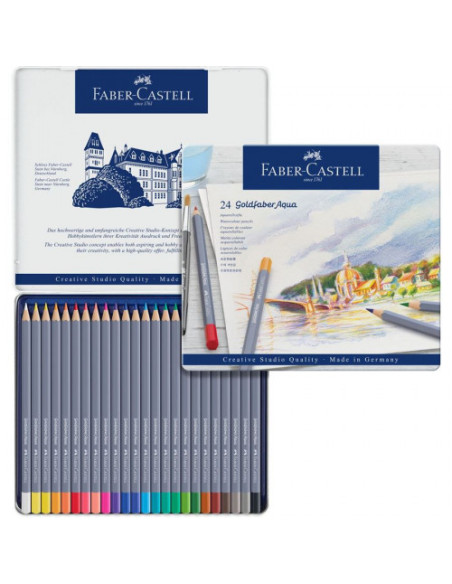ESTUCHE DE METAL CON 24 LÁPICES DE COLORES ACUARELABLES GOLDFABER. FABER CASTELL 114624