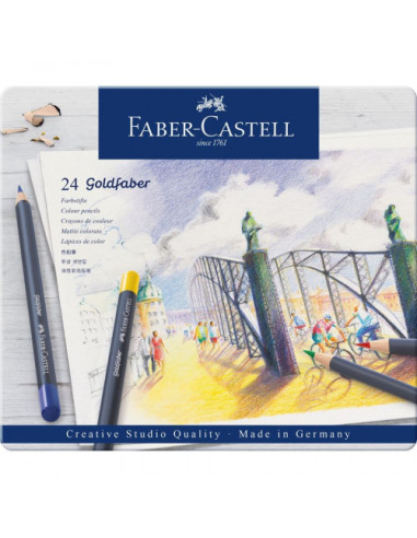 ESTUCHE DE METAL CON 24 LÁPICES DE COLORES GOLDFABER. FABER CASTELL 114724