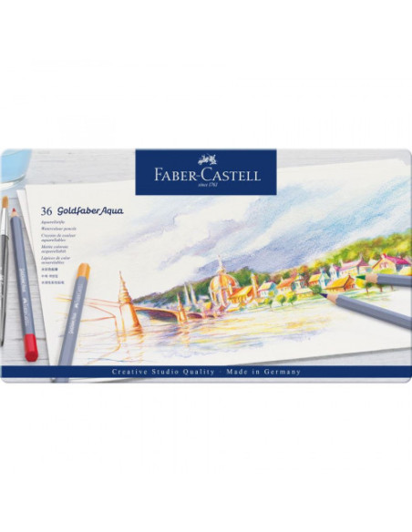 ESTUCHE DE METAL CON 36 LÁPICES DE COLORES ACUARELABLES GOLDFABER. FABER CASTELL 114636