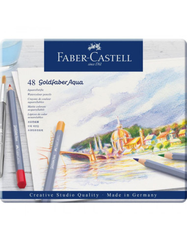 ESTUCHE DE METAL CON 48 LÁPICES DE COLORES ACUARELABLES GOLDFABER. FABER CASTELL 114648