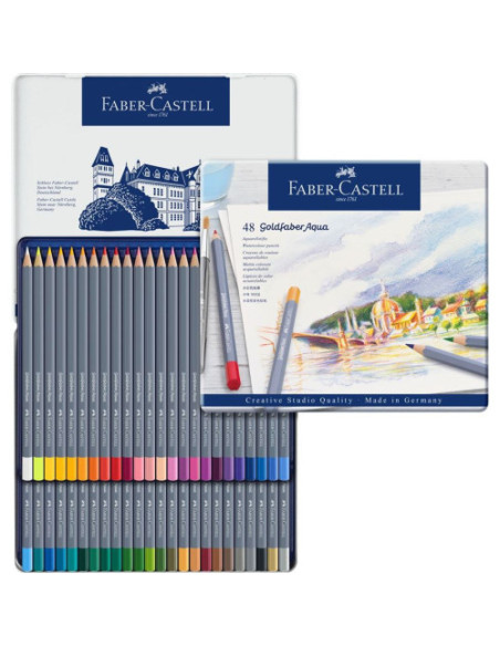 ESTUCHE DE METAL CON 48 LÁPICES DE COLORES ACUARELABLES GOLDFABER. FABER CASTELL 114648