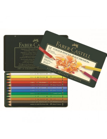 ESTUCHE DE METAL POLYCHROMOS CON 12 LAPICES DE COLORES SURTIDOS FABER CASTELL 110012