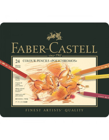 ESTUCHE DE METAL POLYCHROMOS CON 24 LAPICES DE COLORES SURTIDOS FABER CASTELL 110024