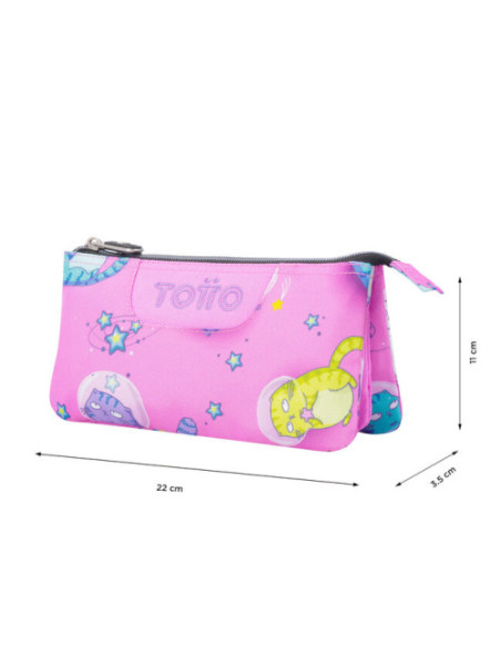 ESTUCHE ESCOLAR TRES COMPARTIMENTOS GATOS ASTRONAUTAS TOTTO AC52ECO012-2310Z-9I9