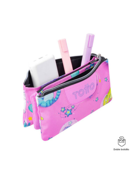 ESTUCHE ESCOLAR TRES COMPARTIMENTOS GATOS ASTRONAUTAS TOTTO AC52ECO012-2310Z-9I9