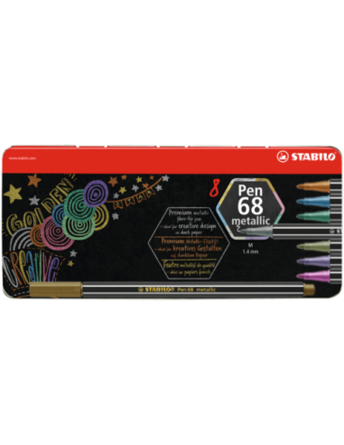 ESTUCHE METAL 6 UNIDADES PEN 68 METALLIC COLORES SURTIDOS STABILO 6808/8-31