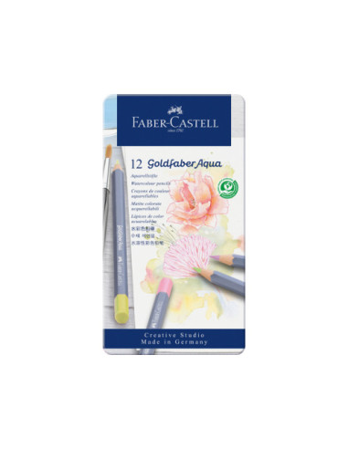 ESTUCHE METÁLICO CON 12 LÁPICES DE COLORES PASTEL ACUARELABLES GOLDFABER. FABER CASTELL 114622