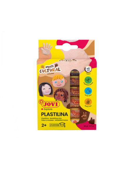 ESTUCHE PLASTILINA 6 BARRAS DE 15GR COLORES SURTIDOS GAMA MULTICULTURAL JOVI 90/6M