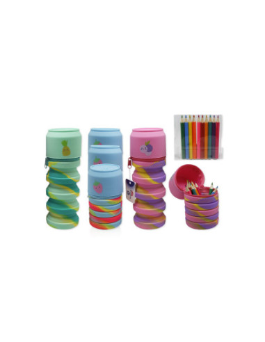 PORTATODO SILICONA RAINBOW EXTENSIBLE + LAPICEROS BISMARK 330188