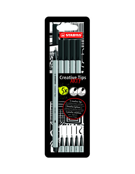 ESTUCHE ROTULADORES CREATIVE TIPS ARTY CON 5 PUNTAS DIFERENTES EN COLOR NEGRO STABILO 89/5-1-20