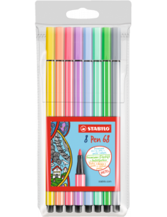 ESTUCHE ROTULADORES PUNTA FIBRA MEDIA 1MM. PEN 8 UNIDADES COLORES PASTEL STABILO 68/8-01