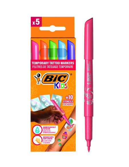 ESTUCHE TATTOO 5 ROTULADORES ESPECIAL TATOO+10 PLANTILLAS TATOO  BIC 516874