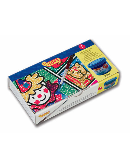 ESTUCHE TÉMPERA ESCOLAR 7 BOTES 35 ML COLORES SURTIDOS + PINCEL JOVI 507