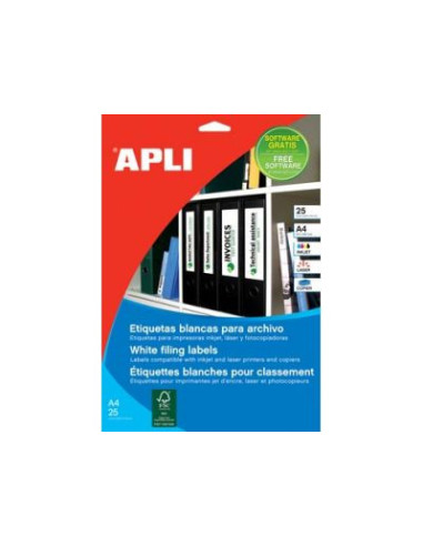 PACK 25 HOJAS (100 UDS) ETIQUETAS BLANCAS 190X61MM APLI 1233