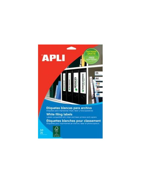 PACK 25 HOJAS (100 UDS) ETIQUETAS BLANCAS 190X61MM APLI 1233