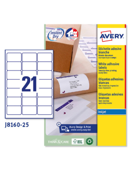 PAQUETE 25 HOJAS ETIQUETAS BLANCAS QUICK DRY-IMPRESORAS DE INYECCIÓN DE TINTA-63