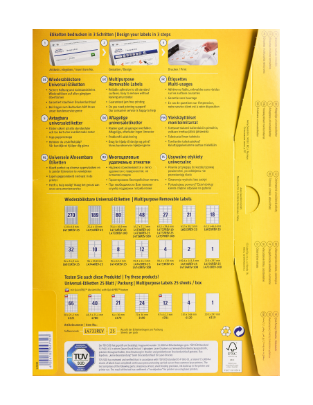 ETIQUETAS DESPEGABLES ECOLÓGICAS, CERTIFICADAS FSC-IMPRESORAS LÁSER-35,6X16,9 MM AVERY L4732REV-25 PAQUETE 25 HOJAS