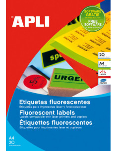 PACK 20 HOJAS (20UD.)ETIQUETAS ROJO FLUORESCENTE PERMANENTES 210