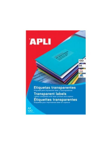 PACK 20 HOJAS (20 UDS) ETIQUETAS TRANSLUCIDAS 210X297MM APLI 1225