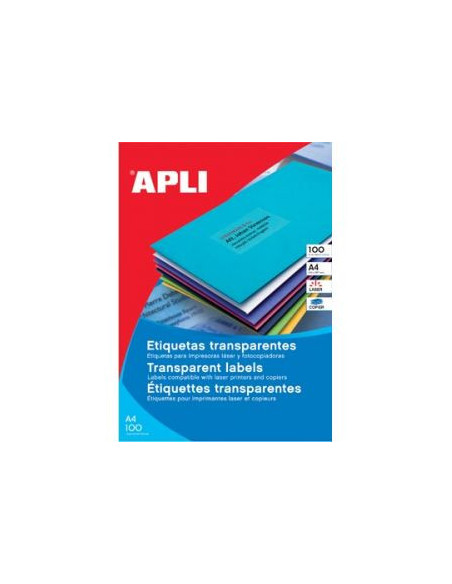 PACK 20 HOJAS (20 UDS) ETIQUETAS TRANSLUCIDAS 210X297MM APLI 1225
