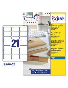 PAQUETE 25 HOJAS ETIQUETAS TRANSPARENTES QUICKPEEL-IMPRESORAS DE INYECCIÓN DE TINTA-63