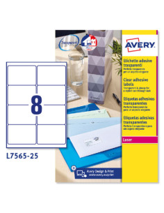 PAQUETE 25 HOJAS ETIQUETAS TRANSPARENTES QUICKPEEL-IMPRESORAS LÁSER 99