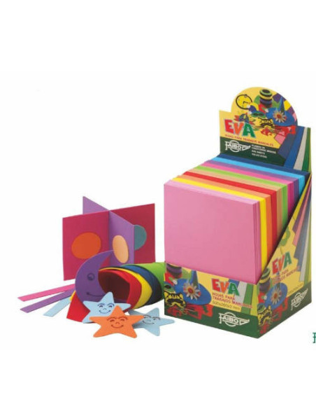 EXPOSITOR 100 LAMINAS GOMA EVA 20X30 CM. 10 COLORES SURTIDOS FAIBO 653EXP