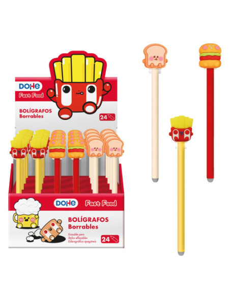 EXPOSITOR CON 24 BOLÍGRAFOS BORRABLES FAST FOOD DOHE 79688