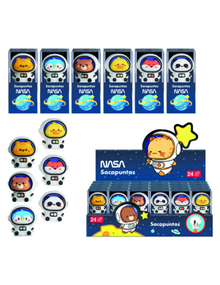 EXPOSITOR CON 24 SACAPUNTAS ASTRONAUTAS-ANIMALES - NASA DOHE 79652