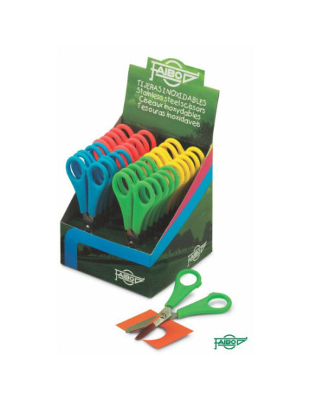 EXPOSITOR DE 20 TIJERAS 13 CM. ESCOLARES 4 COLORES FAIBO TE13E