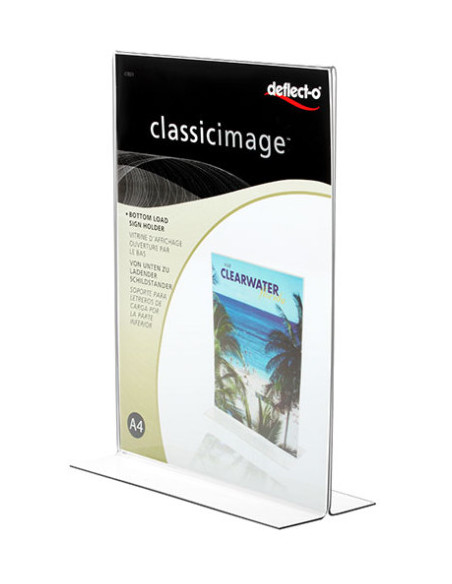 EXPOSITOR DE SOBREMESA EN FORMA T A 2 CARAS POLIESTIRENO A4 VERTICAL DEFLECTO 47801