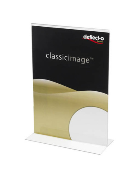 EXPOSITOR DE SOBREMESA EN FORMA T A 2 CARAS POLIESTIRENO A6 VERTICAL DEFLECTO 684301