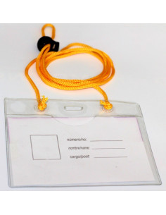 CAJA 50 FUNDAS IDENTIFICACION PVC APAISADO 70X105MM CON CORDON + BOLA AJUSTABLE IBERPLAS 1077CO50