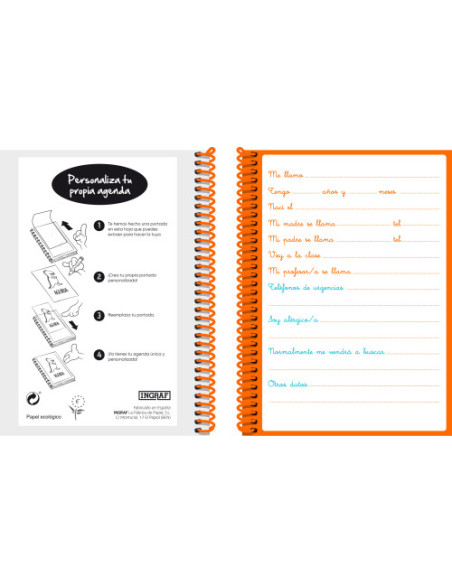 AGENDA ESCOLAR PEQUE 8º DIA PAGINA TAPA PERSONALIZABLE (ATEMPORAL) INGRAF 350984