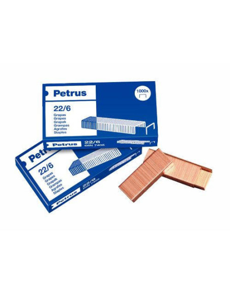 CAJA DE 1000 GRAPAS TIPO 22/6 - 24/6 COBREADAS PARA GRAPADORAS DE SOBREMESA/OFICINA PETRUS 55721 CAJA DE 1000 GRAPAS TIPO 22/6 - 24/6 COBREADAS PARA GRAPADORAS DE SOBREMESA/OFICINA PETRUS 55721