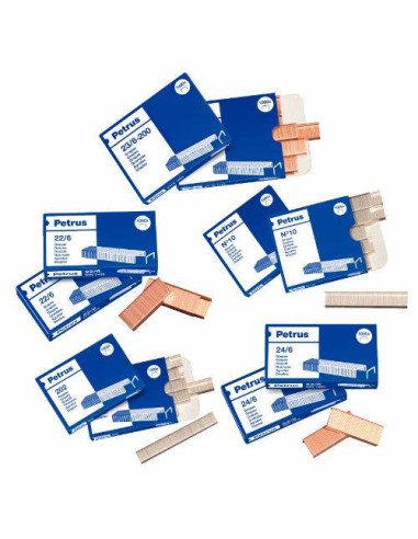 CAJA DE 1000 GRAPAS TIPO 22/8 - 24/8 COBREADAS PARA GRAPADORAS DE SOBREMESA/OFICINA PETRUS 55714