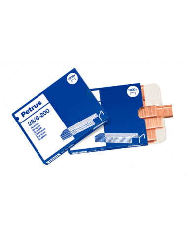 CAJA DE 1000 GRAPAS TIPO 23/6 - 200 COBREADAS PARA GRAPADORAS DE ESCOLARES/OFICINA PETRUS 23600