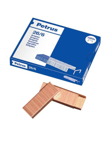 CAJA DE 1000 GRAPAS TIPO 26/6 COBREADAS PARA GRAPADORAS DE SOBREMESA/OFICINA PETRUS 55710 CAJA DE 1000 GRAPAS TIPO 26/6 COBREADAS PARA GRAPADORAS DE SOBREMESA/OFICINA PETRUS 55710