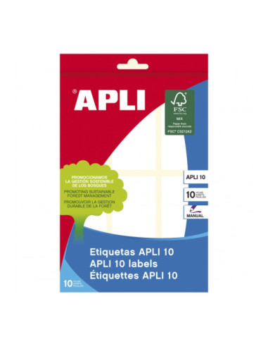 PACK 10 HOJAS (60 UDS) ETIQUETAS BLANCAS 34X67 APLI 1651