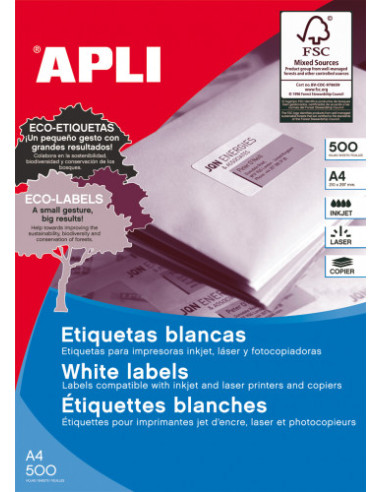 CAJA 500 HOJAS ETIQUETA BLANCA ILC 105X42.4 01795 APLI