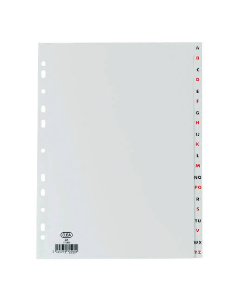 ÍNDICES ALFABÉTICOS PLÁSTICO FOLIO A-Z 20 POSICIONES COLOR GRIS ELBA 100210404